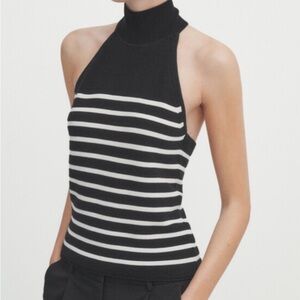 Massimo Dutti Black and Cream Striped Top - Size M